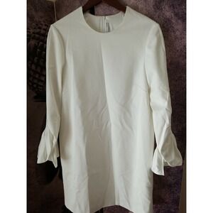 Rosetta Getty Women's White Crew Neck Shirred Long Sleeve Shift Dress sz 12 TP01
